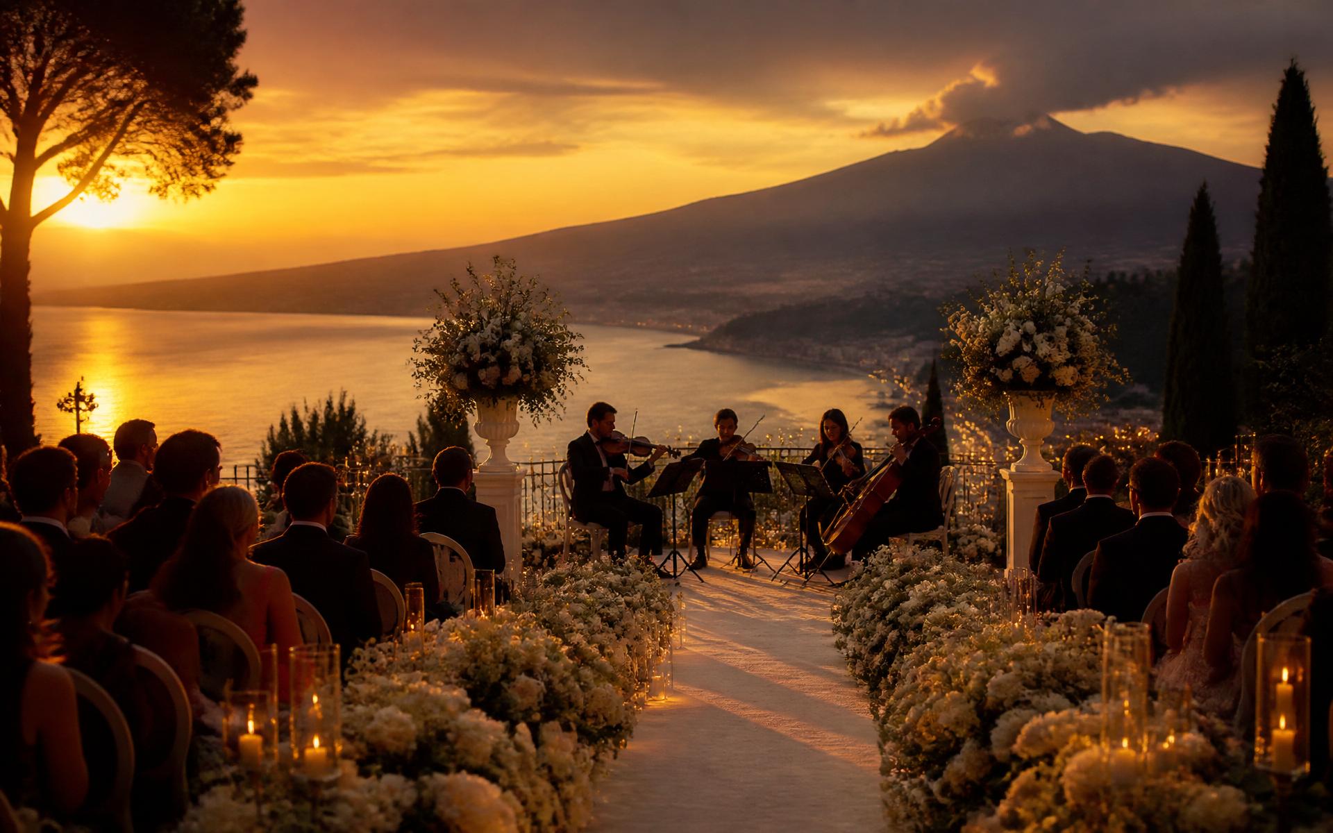 Destination wedding production in Sicily at sunset